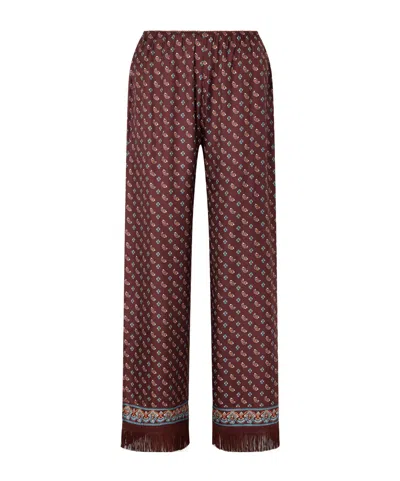 Doen Lavon Fringed Printed Silk-blend Satin Wide-leg Pants In Pink