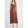 Doen Dôen Lorraine Polka Dot Silk Blend Satin Midi Dress In Brown