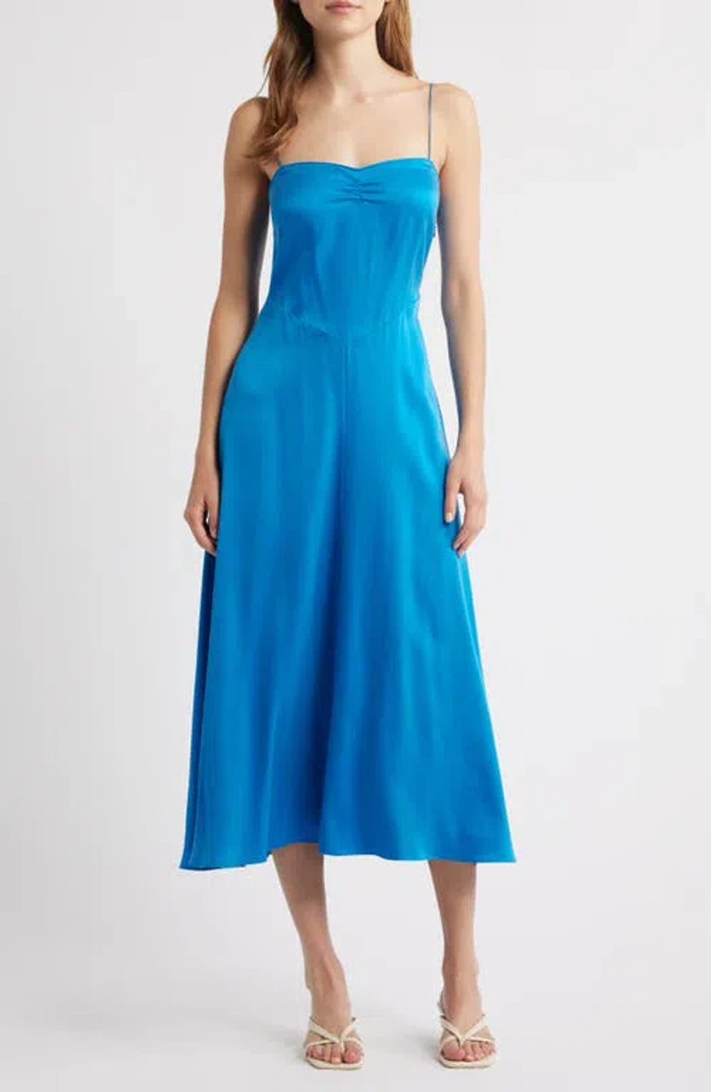 Doen Den Lorraine Silk Satin Midi Dress In Blue | ModeSens