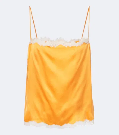 Doen Dôen Loure Lace-trimmed Silk Satin Camisole In Orange