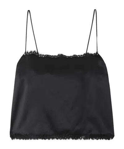 Doen Loure Lace-trimmed Silk-satin Top In Multi