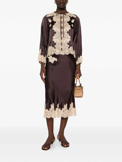 Doen Lucine Lace-trimmed Silk-satin Blouse In Burgundy