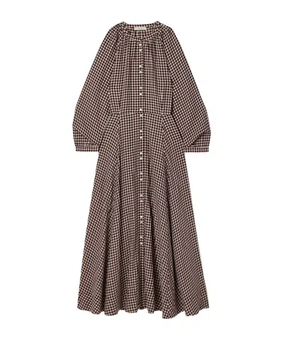 Doen Marielle Checked Organic Cotton-flannel Midi Dress In Brown