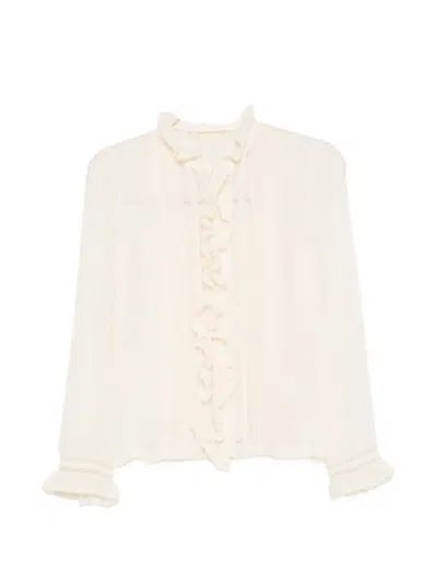 Doen Magdeleine Ruffled Lace-trim Top In White