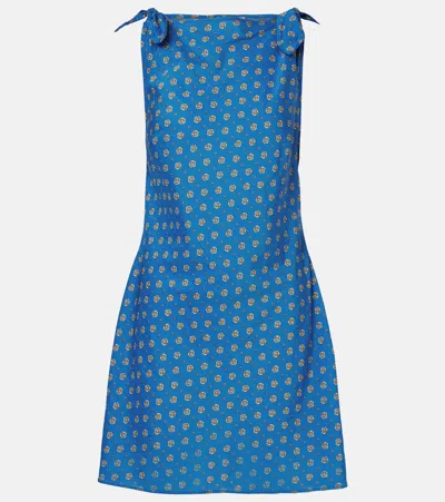 Doen Maltina Tie-detailed Printed Cotton And Silk-blend Mini Dress In Blue