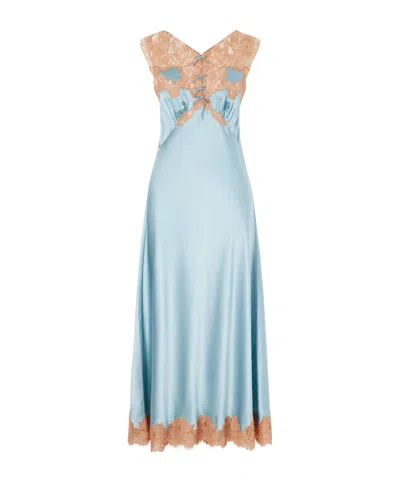 Doen Marcelle Lace-trimmed Silk-satin Midi Dress In Blue