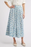 Doen Dôen Marcie Floral Organic Cotton Maxi Skirt In Bleu Rosier Floral