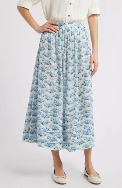 Doen Dôen Marcie Floral Organic Cotton Maxi Skirt In Bleu Rosier Floral