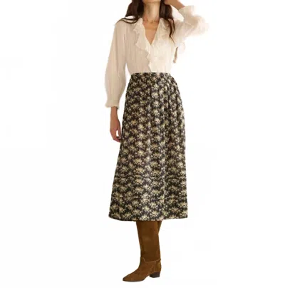 Doen Marcie Midi Skirt In Noir Rosier Floral In Green