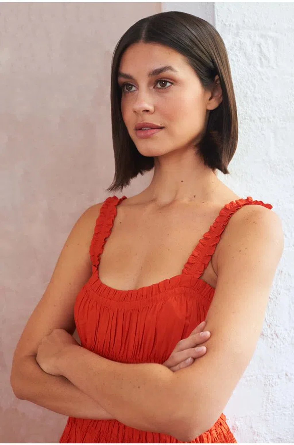 Doen Marianne Shirred Cotton-poplin Midi Dress In Red | ModeSens