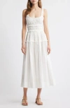 Doen Marianne Shirred Organic Cotton-poplin Midi Dress In Salt