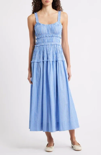 Doen Dôen Marianne Stripe Organic Cotton Midi Dress In Blue