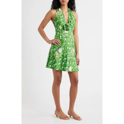 Doen Dôen Mazarin Floral Silk Blend Halter Minidress In Green