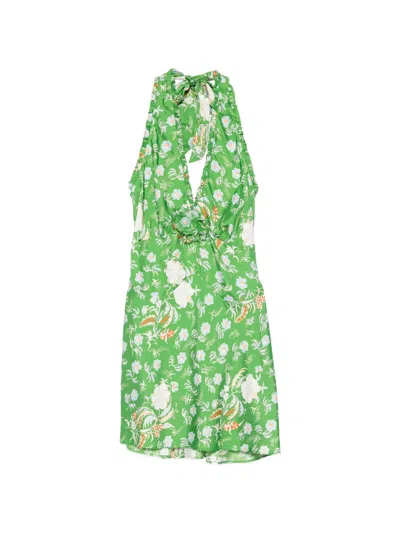Doen Mazarin Floral-print Silk Mini Dress In Green