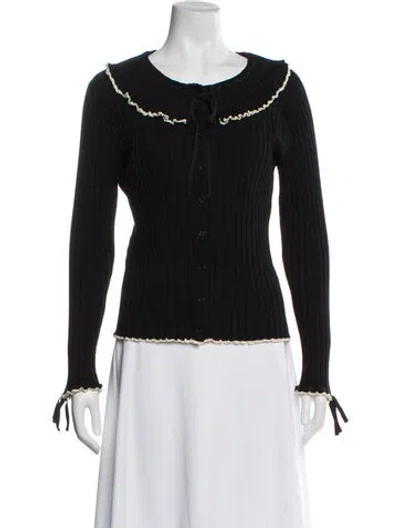 Pre-owned Doen Merino Wool Tie Neck Blouse In Black