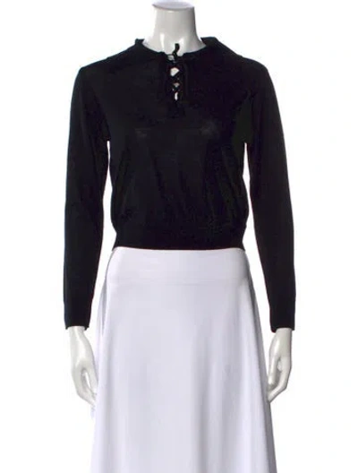 Pre-owned Doen Merino Wool Tie Neck Sweater In Black