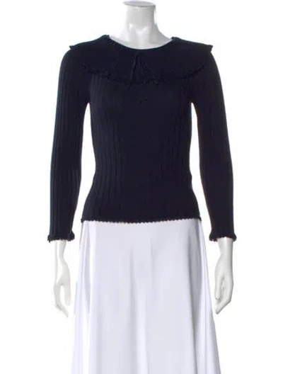 Pre-owned Doen Merino Wool Tie Neck Sweater W/ Tags In Blue