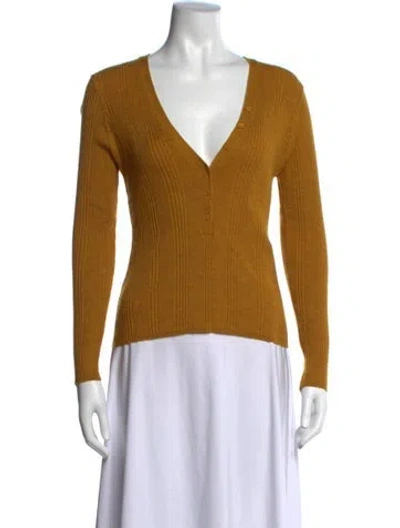 Pre-owned Doen Merino Wool V-neck Button-up Top In Brown