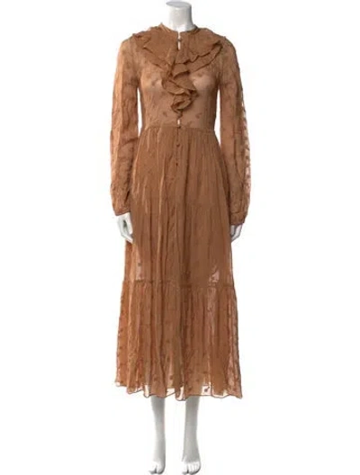 Pre-owned Doen Mock Neck Long Dress In Brown