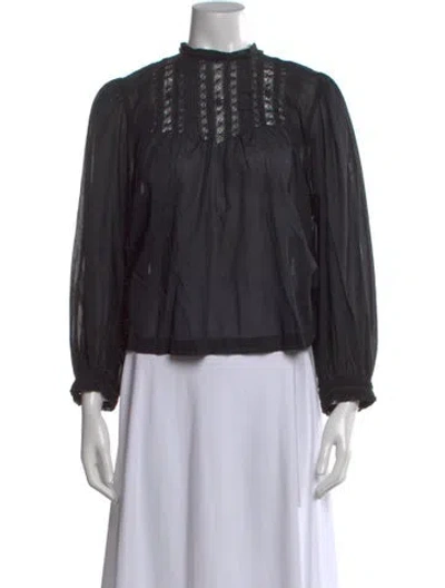 Pre-owned Doen Mock Neck Long Sleeve Blouse In Black