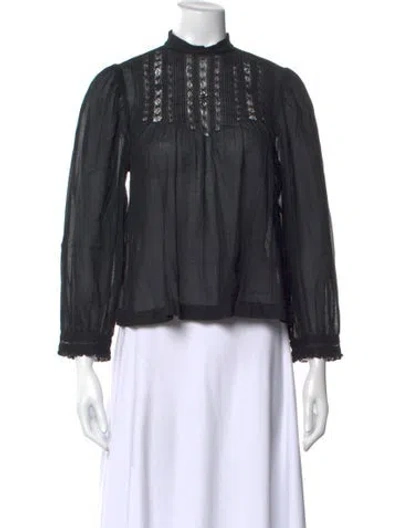 Pre-owned Doen Mock Neck Long Sleeve Blouse In Black