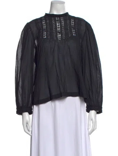 Pre-owned Doen Mock Neck Long Sleeve Blouse In Black