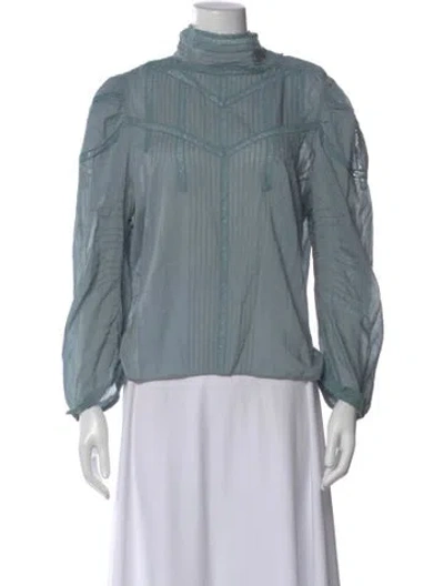 Pre-owned Doen Mock Neck Long Sleeve Blouse In Blue