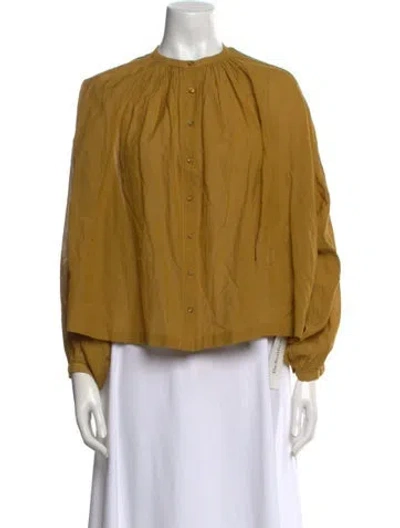 Pre-owned Doen Mock Neck Long Sleeve Blouse In Green