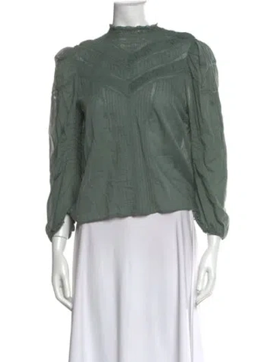 Pre-owned Doen Mock Neck Long Sleeve Blouse In Green