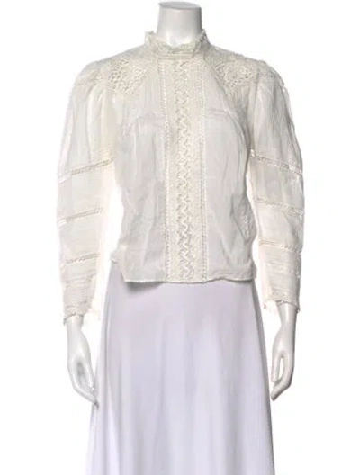 Pre-owned Doen Mock Neck Long Sleeve Blouse In Neutral