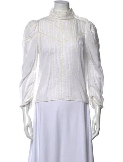 Pre-owned Doen Mock Neck Long Sleeve Blouse In Neutral