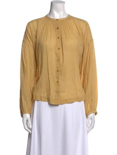 Pre-owned Doen Mock Neck Long Sleeve Blouse In Yellow