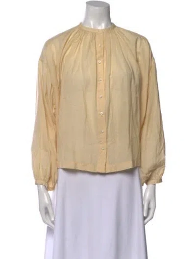 Pre-owned Doen Mock Neck Long Sleeve Button-up Top In Neutral