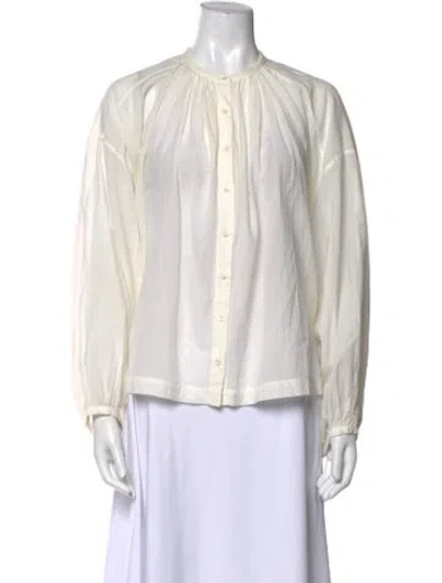 Pre-owned Doen Mock Neck Long Sleeve Button-up Top In White