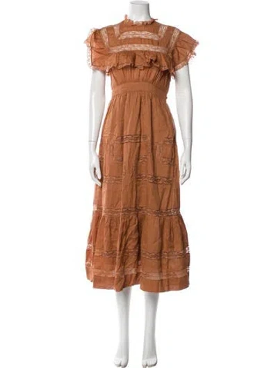 Pre-owned Doen Mock Neck Midi Length Dress In Brown