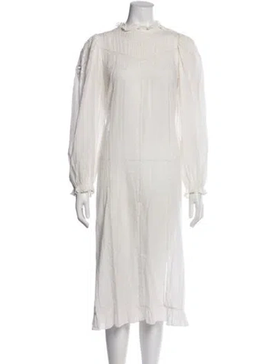 Pre-owned Doen Mock Neck Midi Length Dress In White