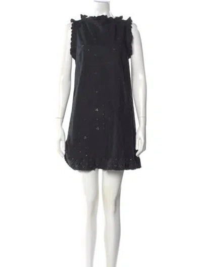 Pre-owned Doen Mock Neck Mini Dress In Black