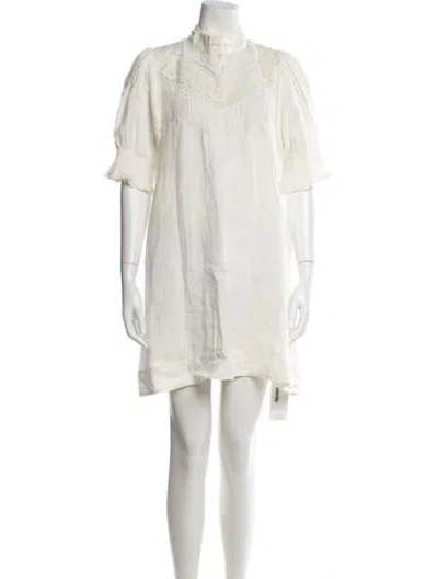 Pre-owned Doen Mock Neck Mini Dress In White