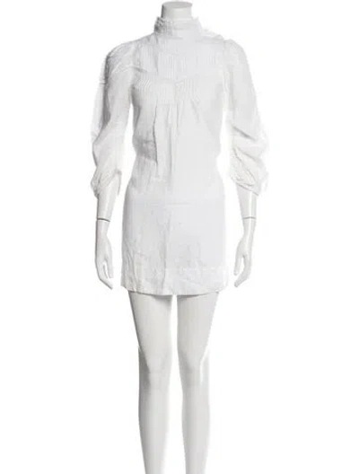 Pre-owned Doen Mock Neck Mini Dress In White