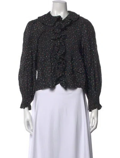 Pre-owned Doen Mock Neck Three-quarter Sleeve Blouse In Gray