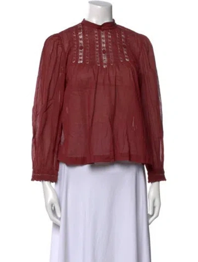 Pre-owned Doen Mock Neck Three-quarter Sleeve Blouse In Red