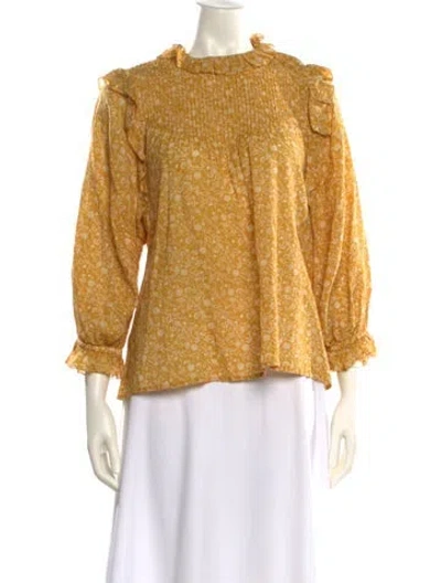 Pre-owned Doen Mock Neck Three-quarter Sleeve Blouse In Yellow