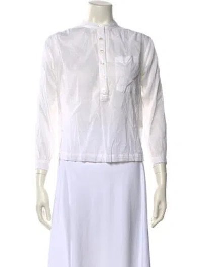 Pre-owned Doen Mock Neck Three-quarter Sleeve Polo In White