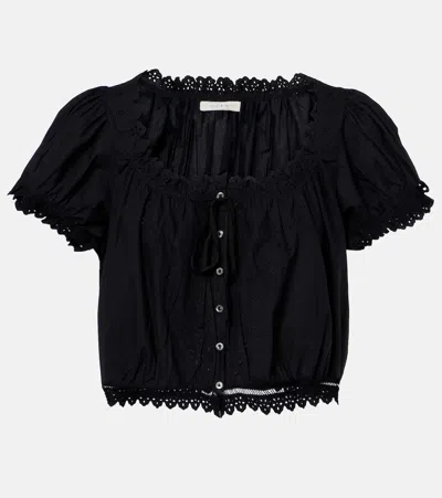 Doen Dôen Nera Embroidered Cotton Top In Black