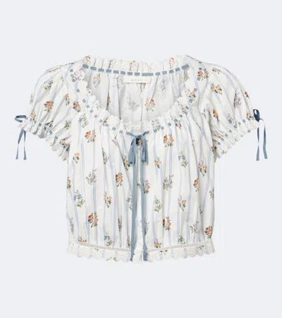 Doen Nera Embroidered Printed Cotton Top In White