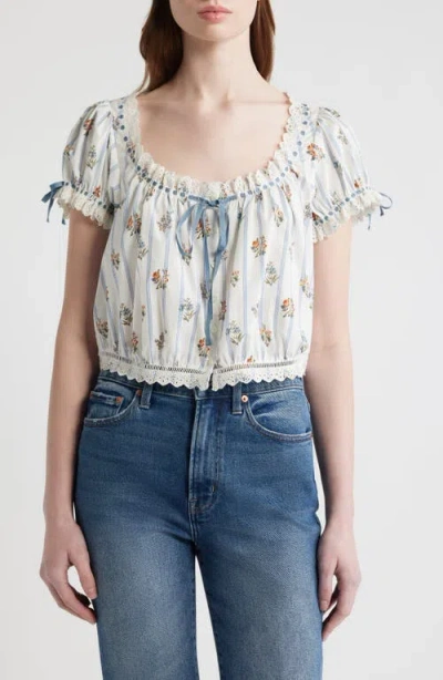 Doen Dôen Nera Eyelet Ruffle Organic Cotton Crop Top In Multi