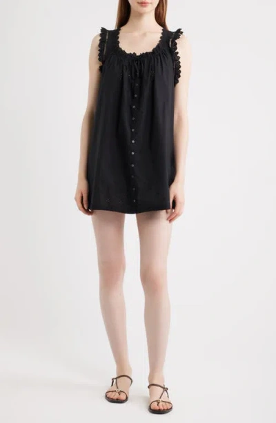 Doen Dôen Nessie Eyelet Organic Cotton Shift Minidress In Black