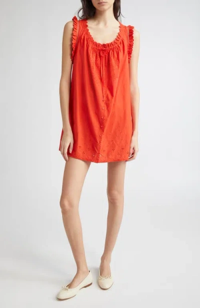 Doen Dôen Nessie Eyelet Organic Cotton Shift Minidress In Red