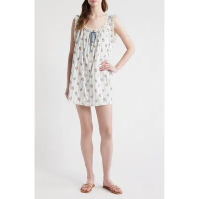 Doen Dôen Nessie Stripe Floral Print Eyelet Organic Cotton Shift Minidress In Multi
