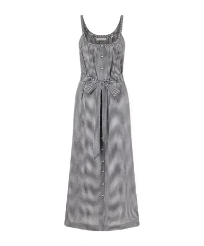 Doen Nevita Belted Checked Organic Cotton Midi Dress In Blue